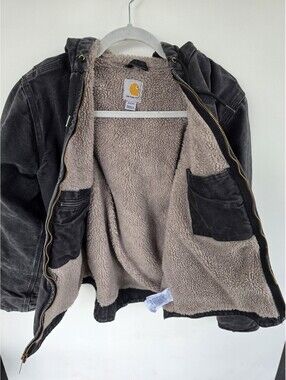 Women's Carhartt Jacket Black Sherpa Lined Hooded Size Small(4-6) Pre-Owned